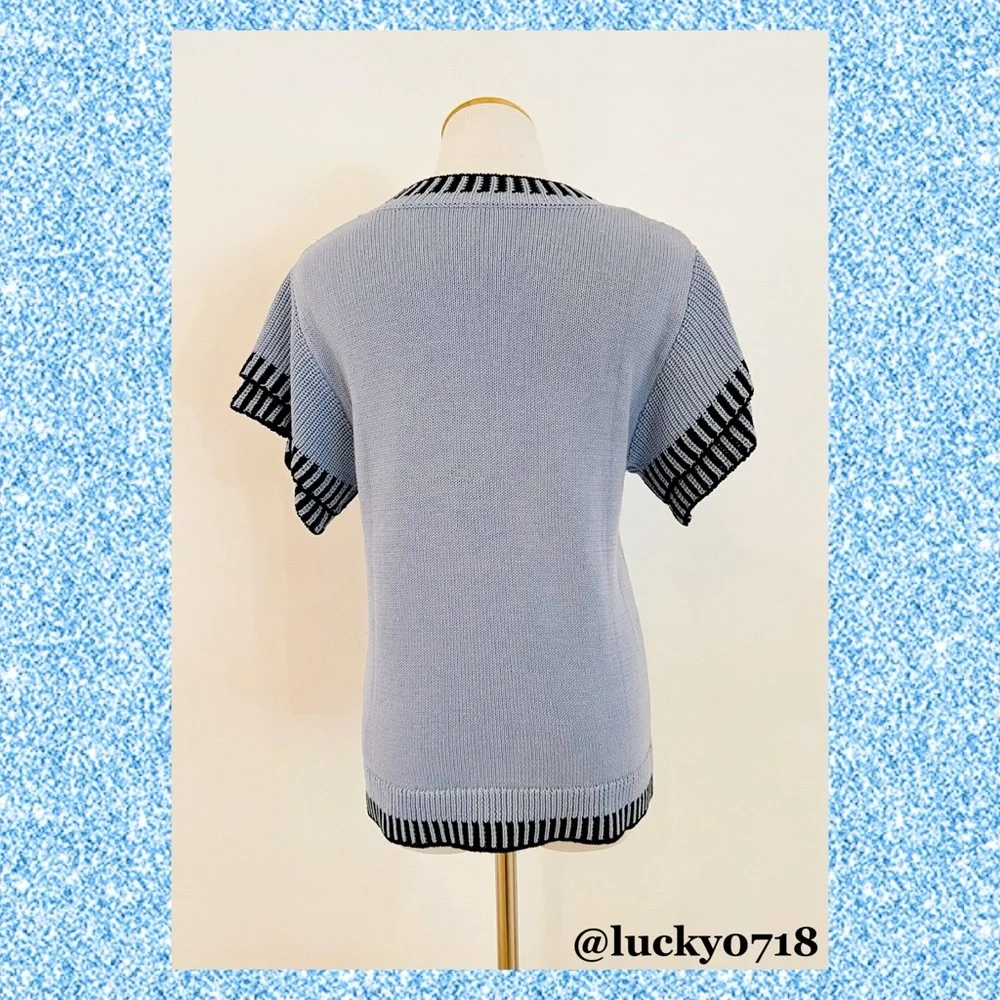 Saodimallsu EUC Ruffle Short Flutter Sleeve Knit Sweater Top in Blue Sz S - Picture 6 of 8